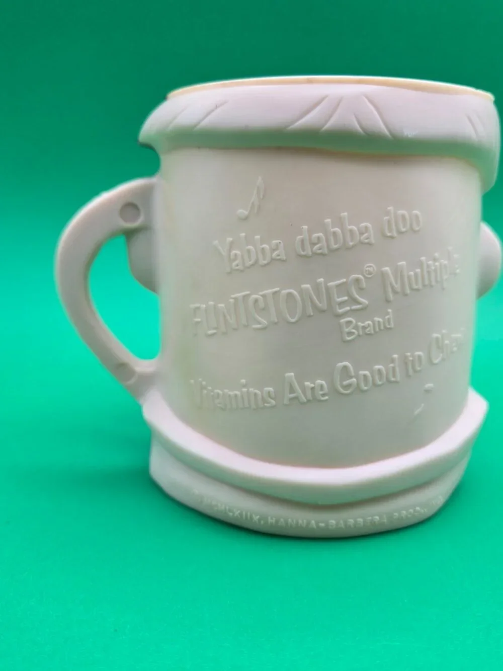 VINTAGE Fred Flintstone Mug Cup 1968 Vitamins Hanna Barbera Plastic Advertising